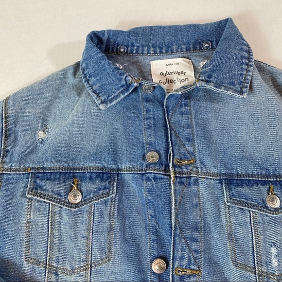 Zara Kids Girls Denim Jacket Sz 13-14 Raw Hem - Picture 2 of 11